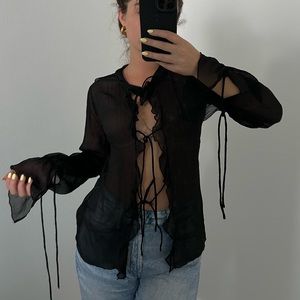 Sheer Black Tie up Urban Outfitters Top